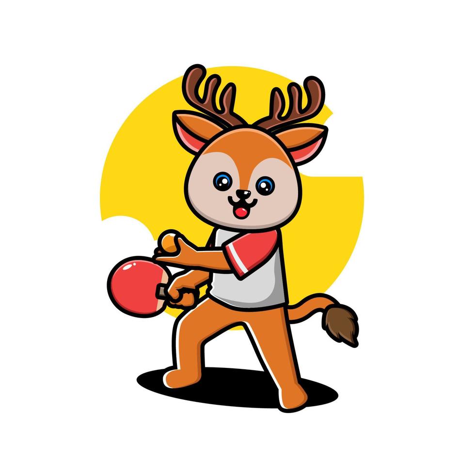 Cute deer playing table tennis vector