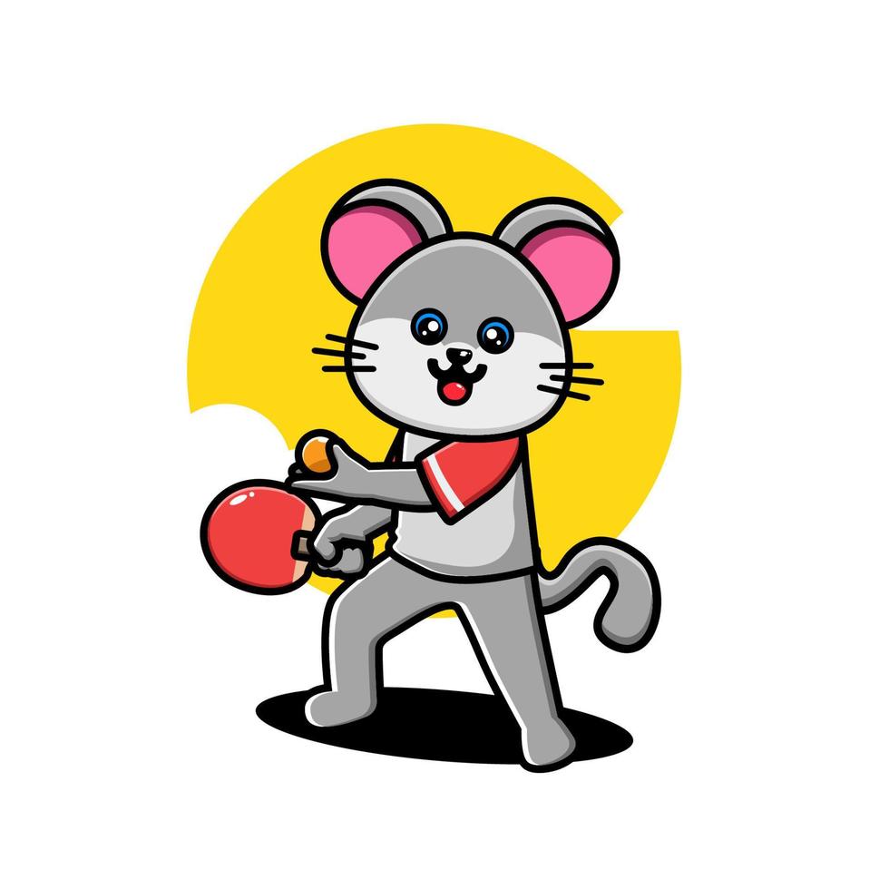 Cute mouse playing table tennis vector