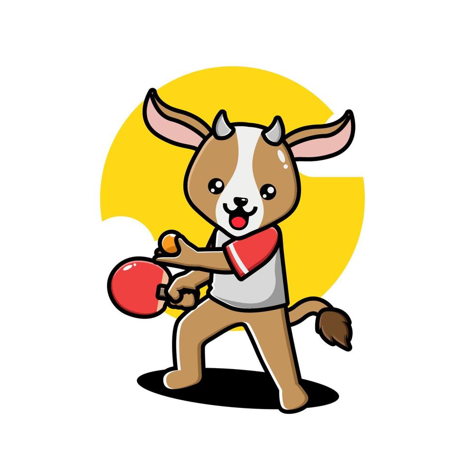 Cute goat playing table tennis vector