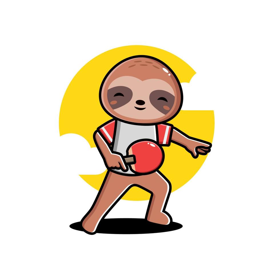 Cute sloth playing table tennis vector