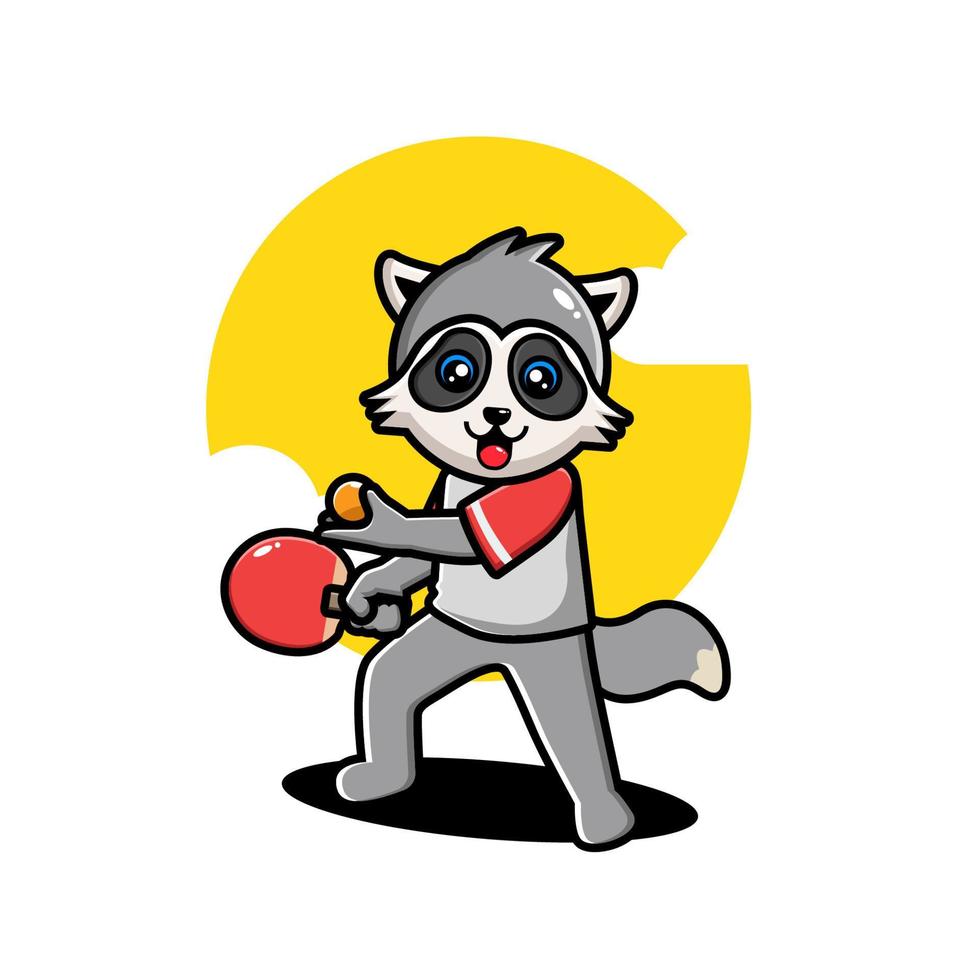 Cute raccoon playing table tennis vector