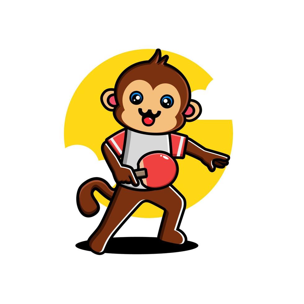 Cute monkey playing table tennis vector