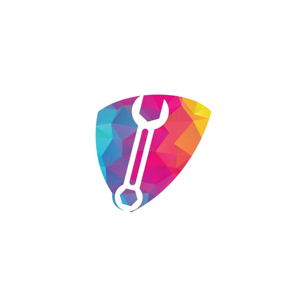 wrench logo design template vector. Wrench repair logo icon with swoosh graphic element vector
