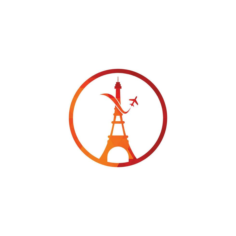 logotipo de viaje de francia. torre eiffel de parís con diseño de logotipo de avión para viajes vector