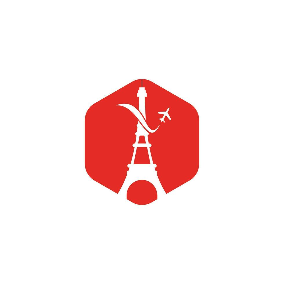 logotipo de viaje de francia. torre eiffel de parís con diseño de logotipo de avión para viajes vector