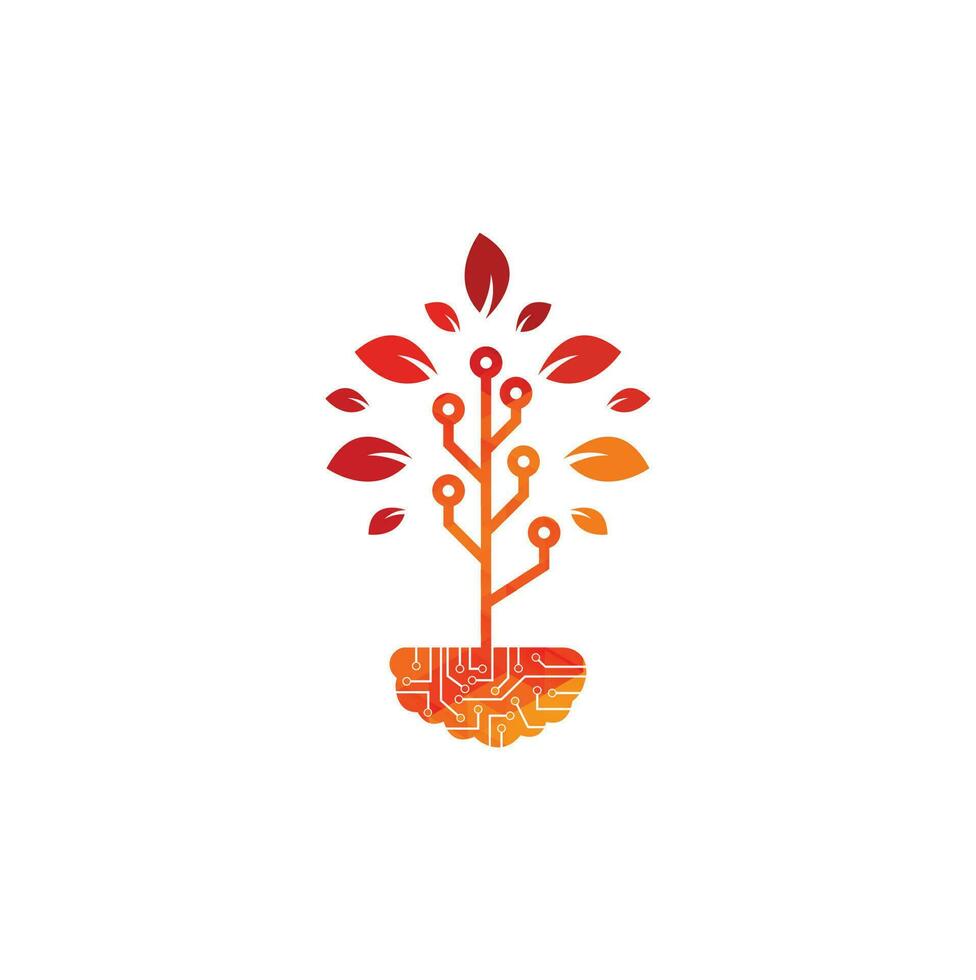 Tech Tree Logo Template Design. Brain with Tree Logo Design Template. vector