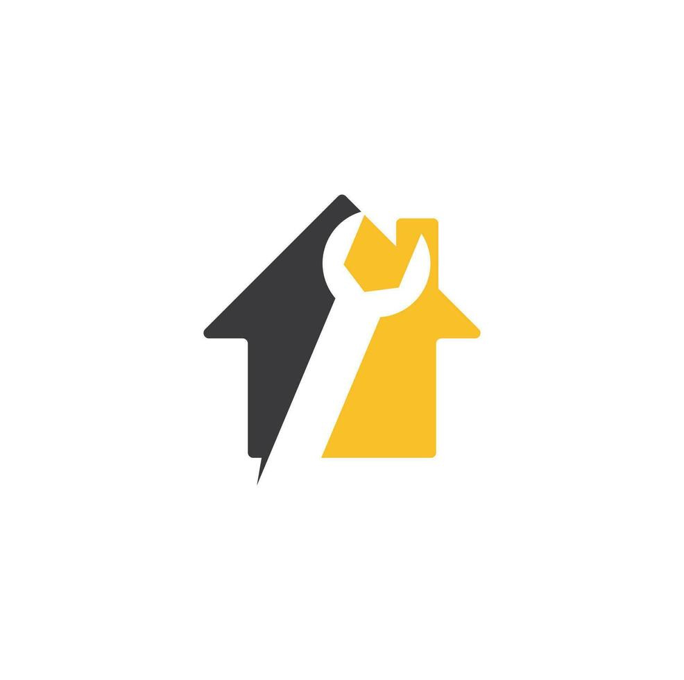 wrench home shape concept logo design template vector. Wrench repair logo icon with swoosh graphic element vector