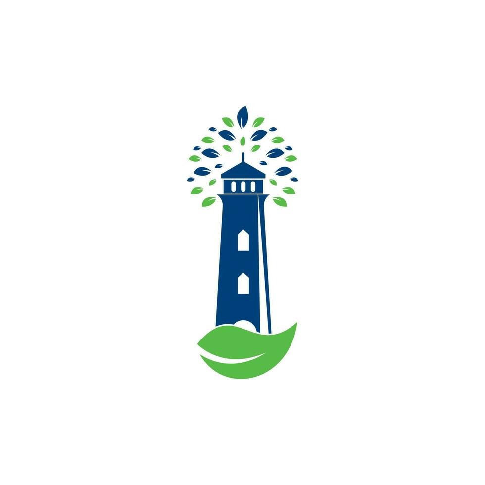 Green lighthouse logo template design. Leaf and Lighthouse Logo Template vector