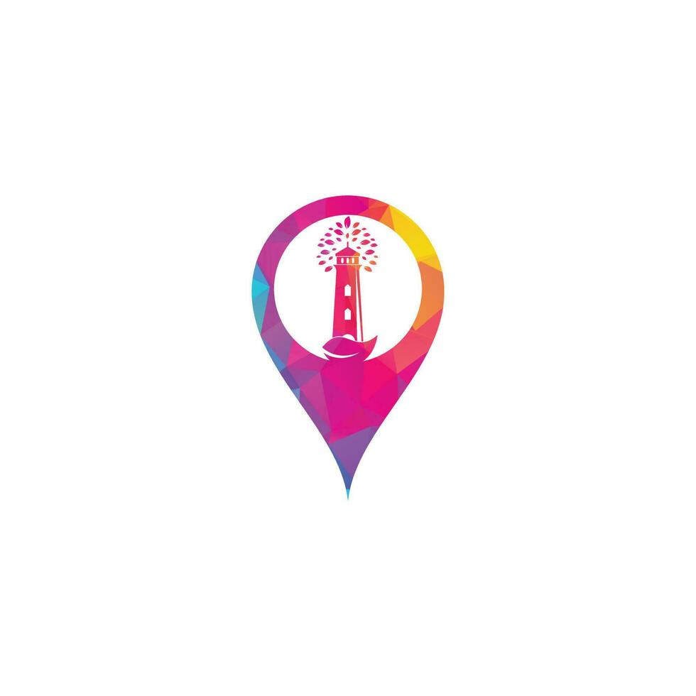 Green lighthouse map pin shape concept logo template design. Leaf and Lighthouse Logo Template vector