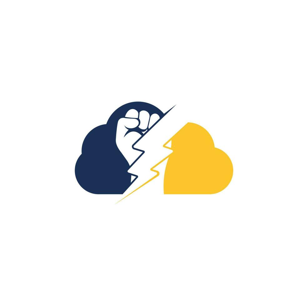 diseño del logotipo del concepto de forma de nube de poder de trueno de puño. diseño de logotipo de trueno de mano. vector