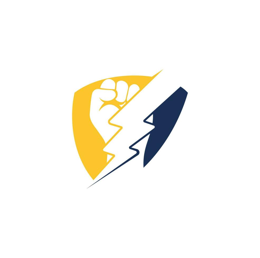 Fist Thunder Power Logo Design. Hand hold thunder logo design. vector