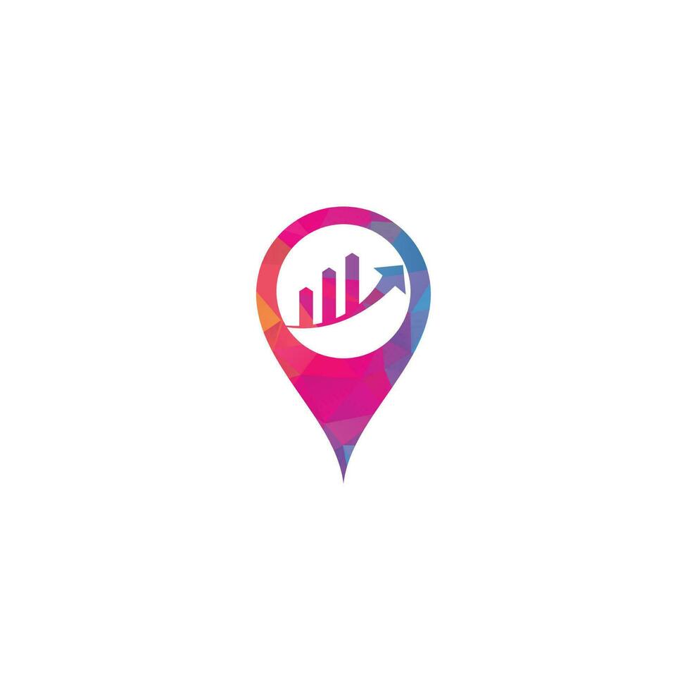 Business Finance map pin shape concept Logo template vector icon design. Finance logo. Economy finance chart bar business productivity logo icon.
