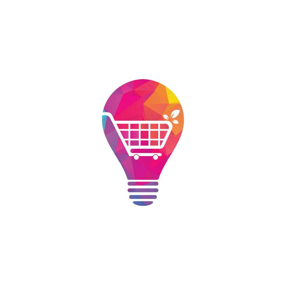 Green leaf shopping cart bulb shape concept logo design inspiration. vector