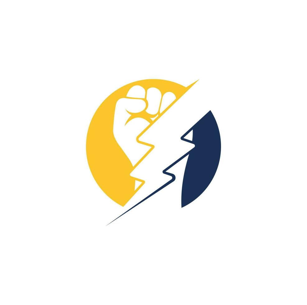 Fist Thunder Power Logo Design. Hand hold thunder logo design. vector