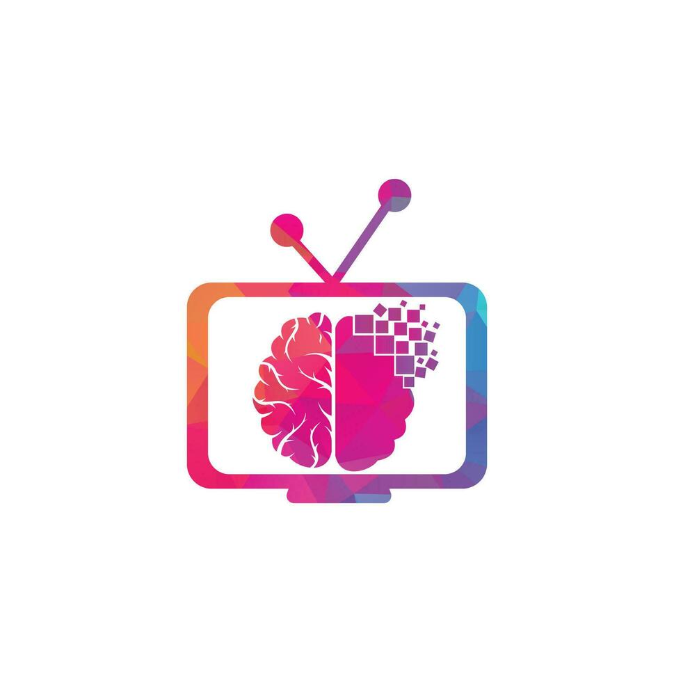 Brain connection logo design. digital brain logo template. Brain and tv logo vector