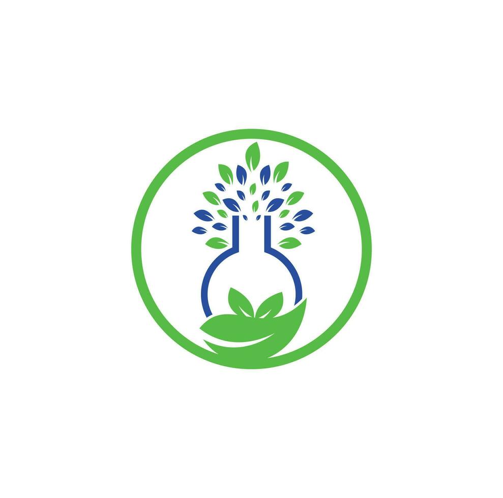 logotipo del árbol de laboratorio. diseño de logotipo de vector de laboratorio verde. logotipo de hoja y botella de laboratorio
