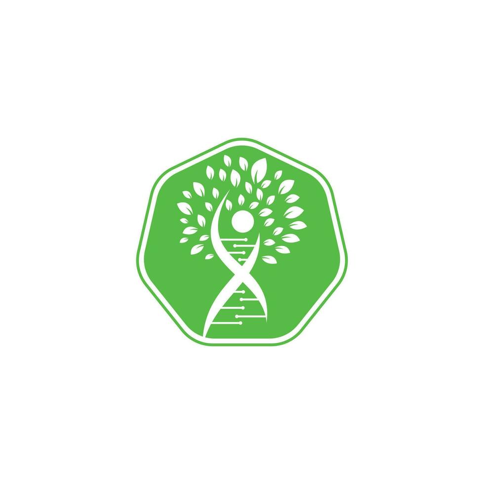 diseño de logotipo de vector de árbol de adn. icono genético de adn. ADN con diseño de logotipo vectorial de hojas verdes.