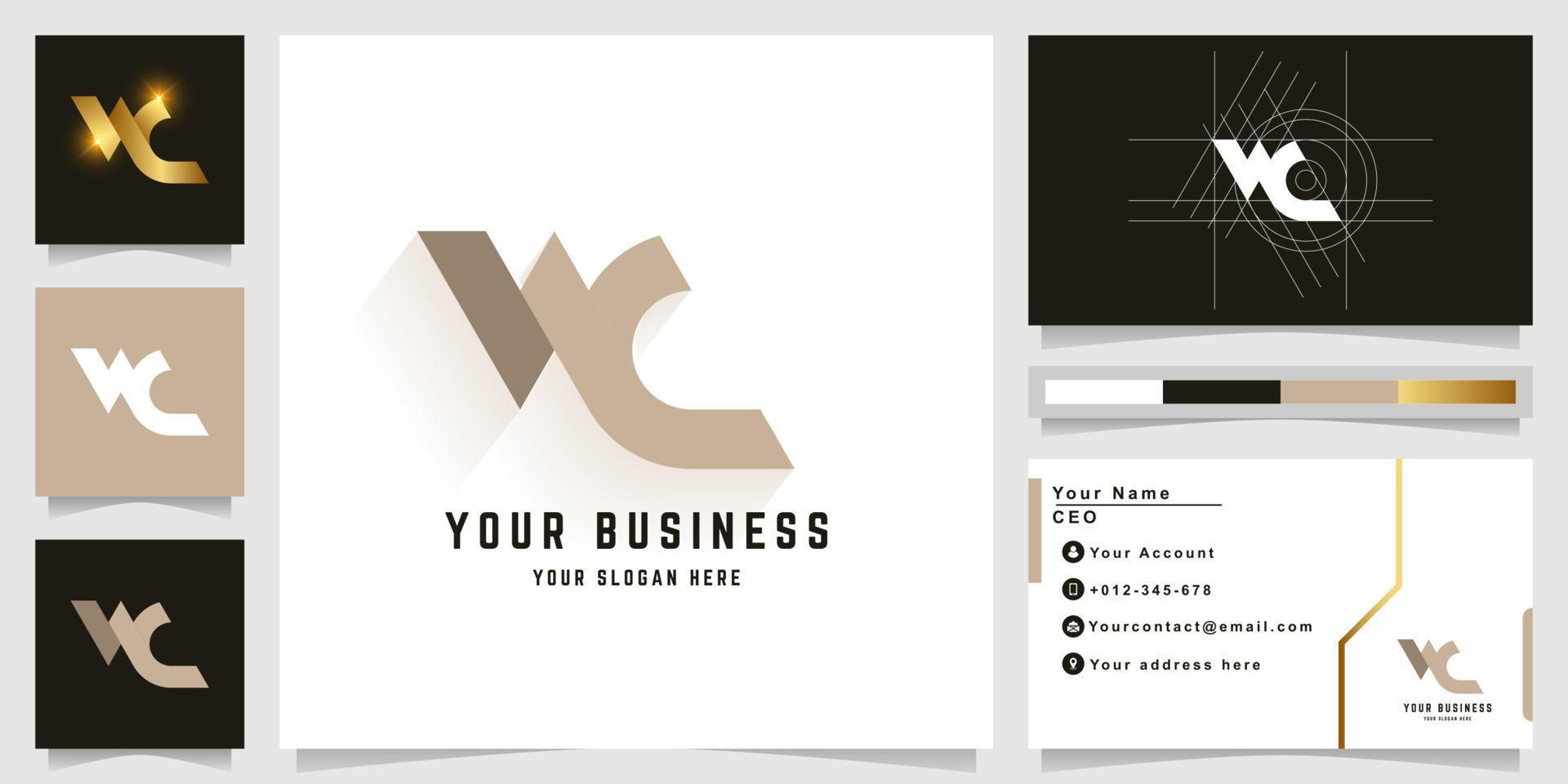 Letter WC or NC monogram logo with business card design vector