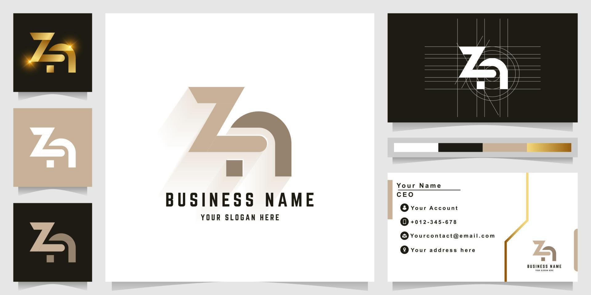 logotipo de monograma de letra za o zn con diseño de tarjeta de visita vector