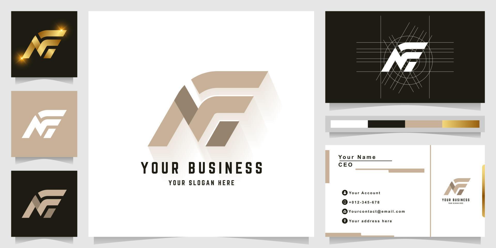 Letter MF or NF monogram logo with business card design vector