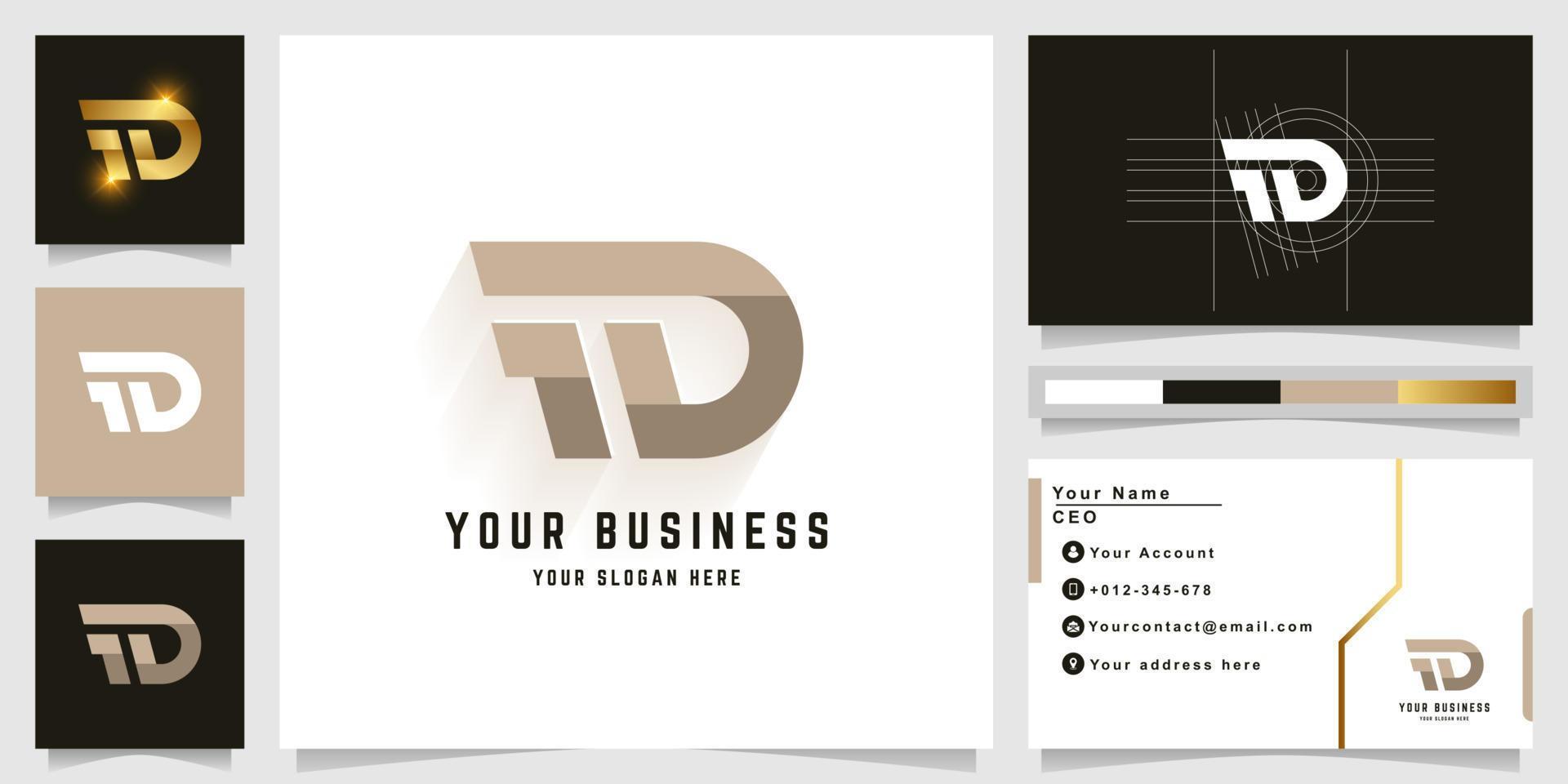 Letter FD or TD monogram logo with business card design vector