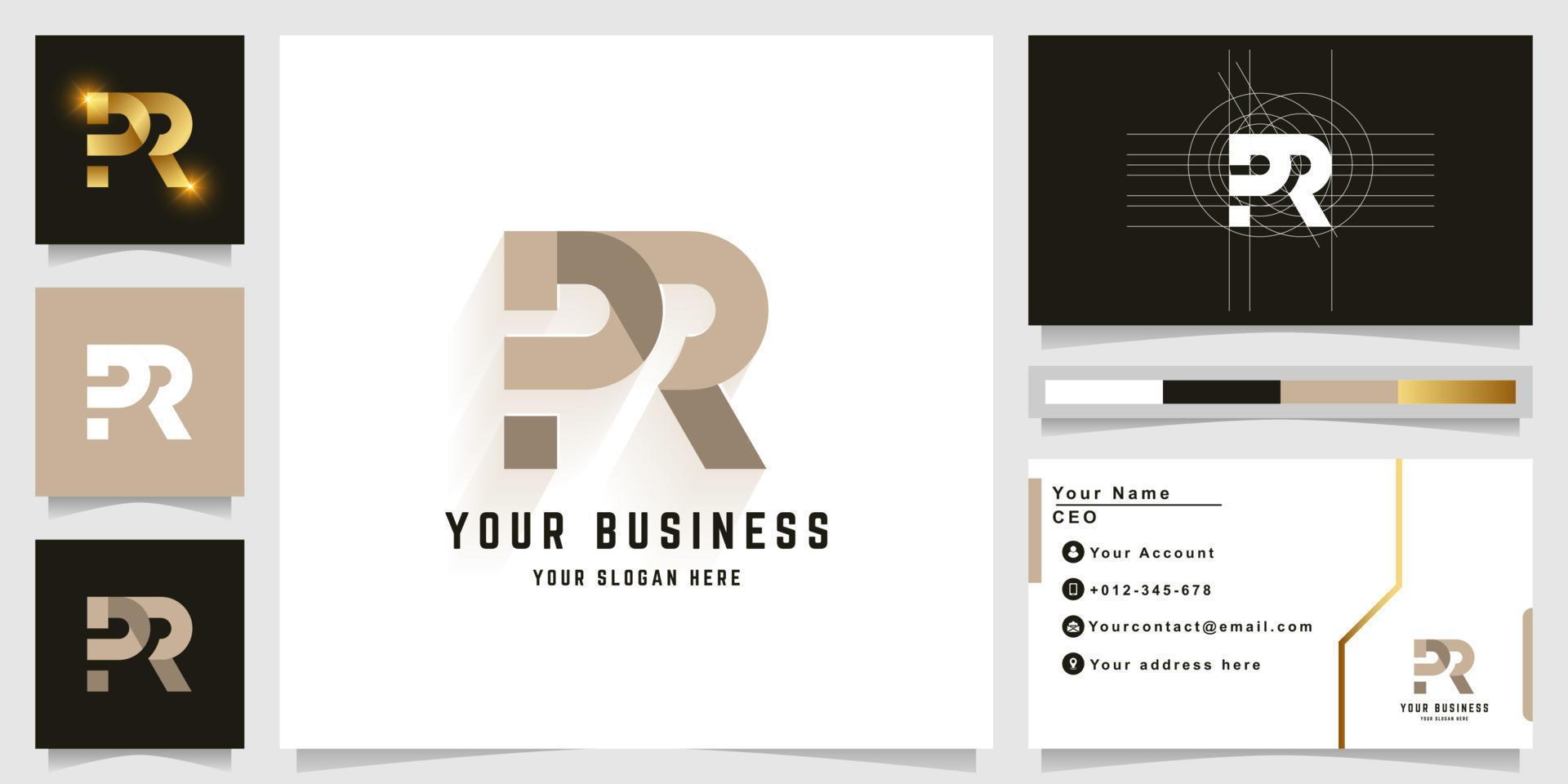 Letter PR or PAR monogram logo with business card design vector