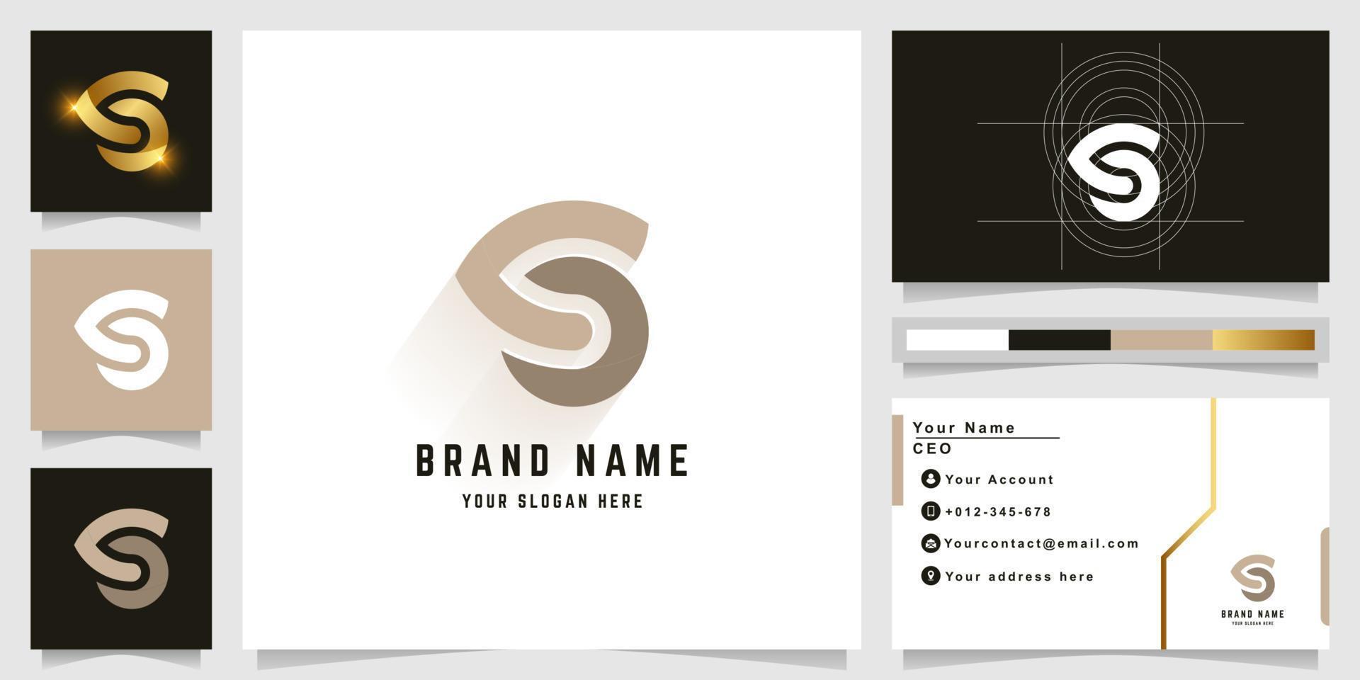 Letter S or So monogram logo with business card design vector