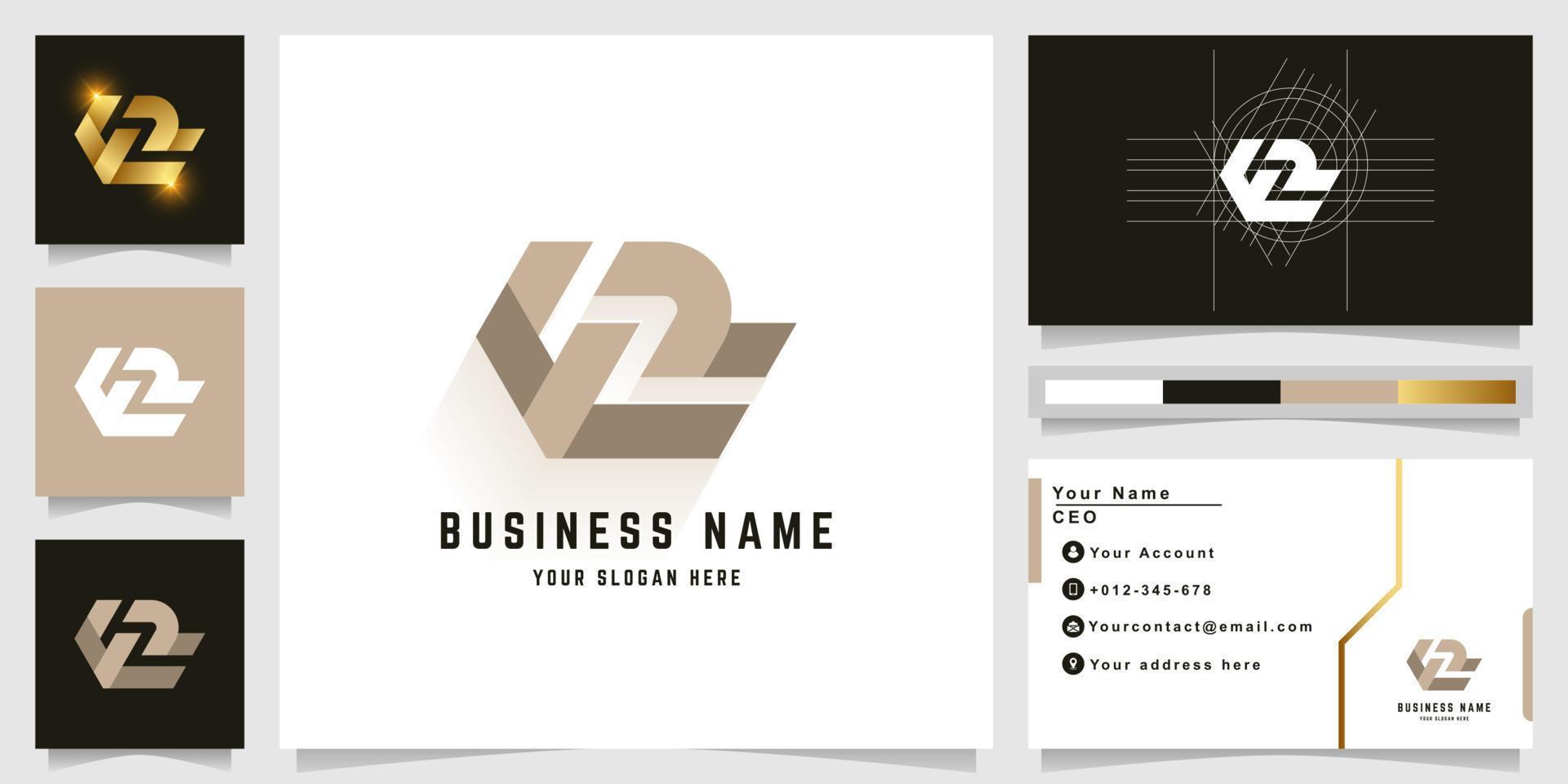 Letter WZ or FZ monogram logo with business card design vector