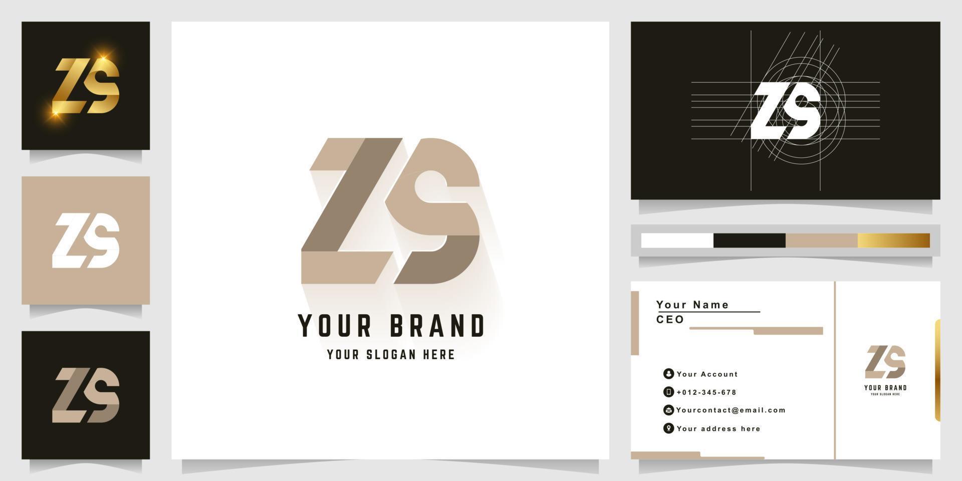 Letter ZS or LS monogram logo with business card design vector