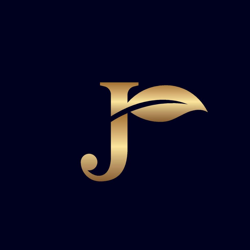 logo dorado j con hoja vector