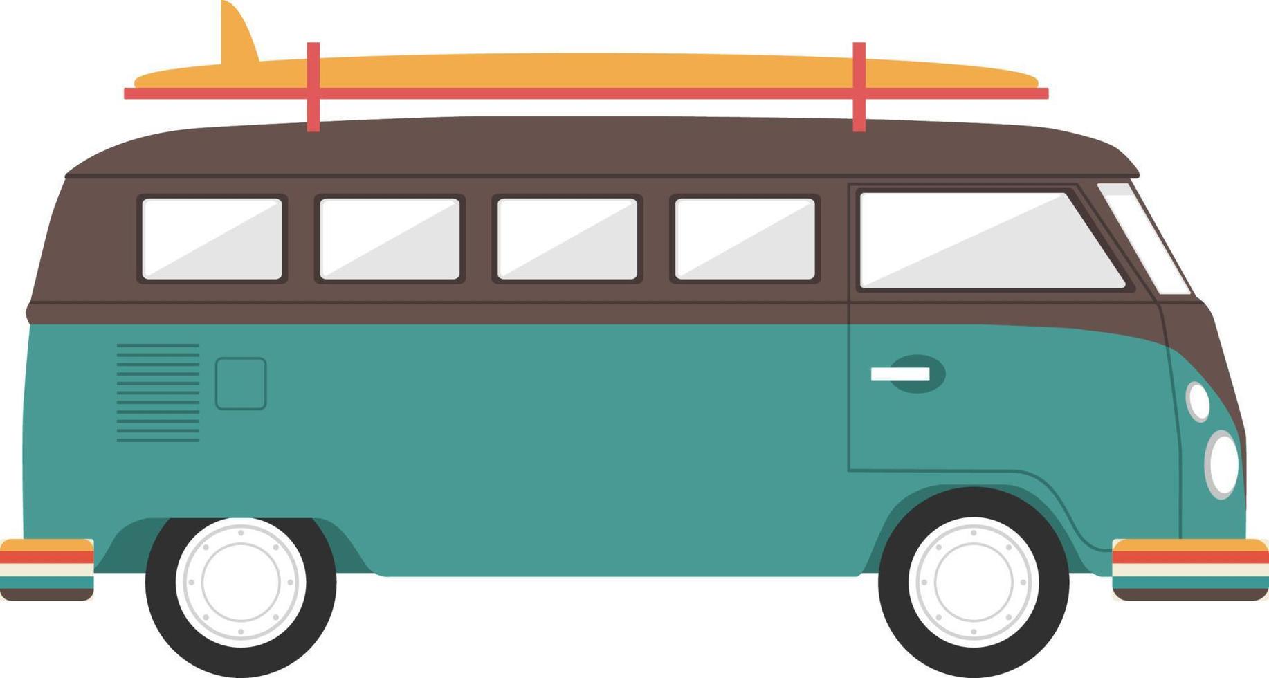 Retro van travel, flat illustration vector