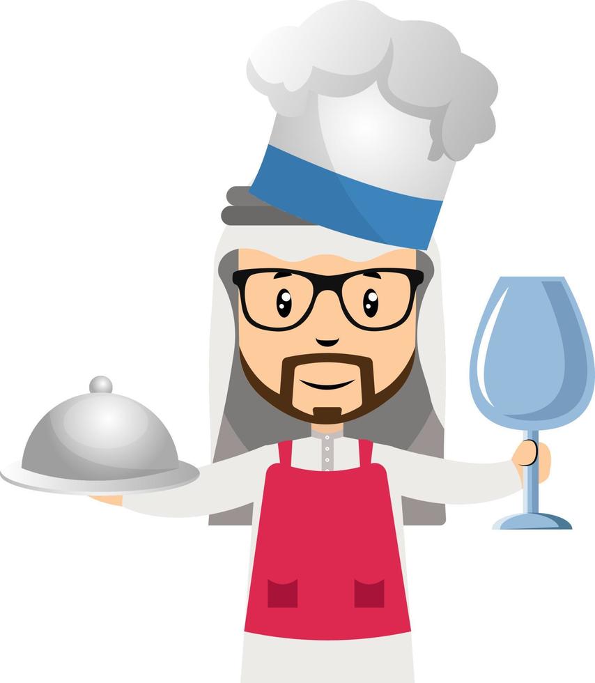 Arab men cooking, illustration, vector on white background.