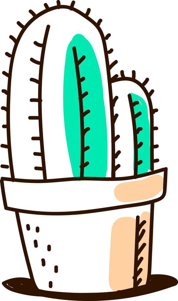 Cactus in pot drawing, illustration, vector on white background.