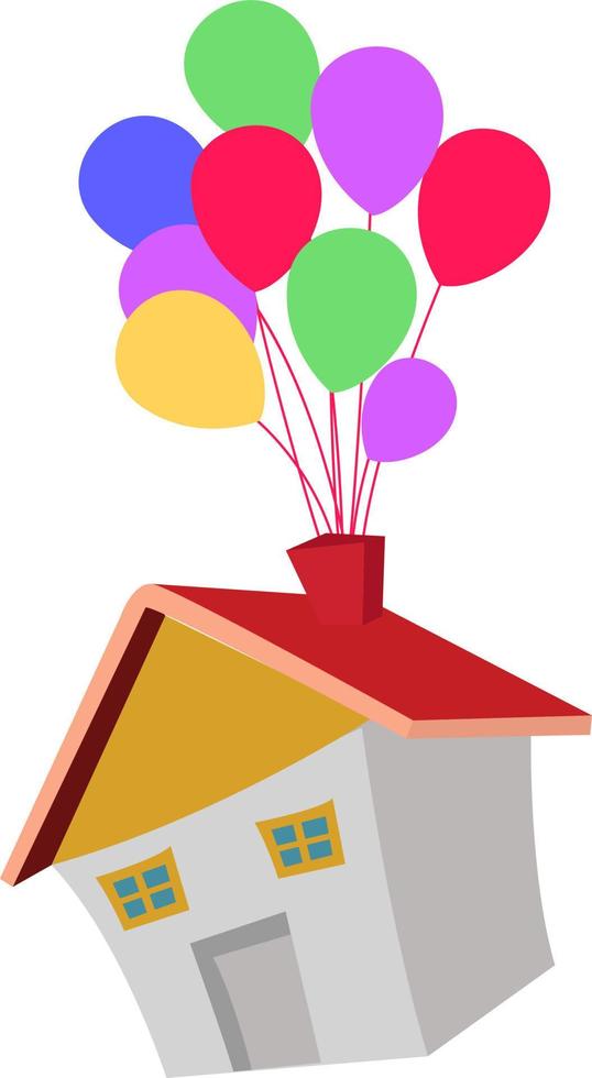 Flying house, illustration, vector on white background