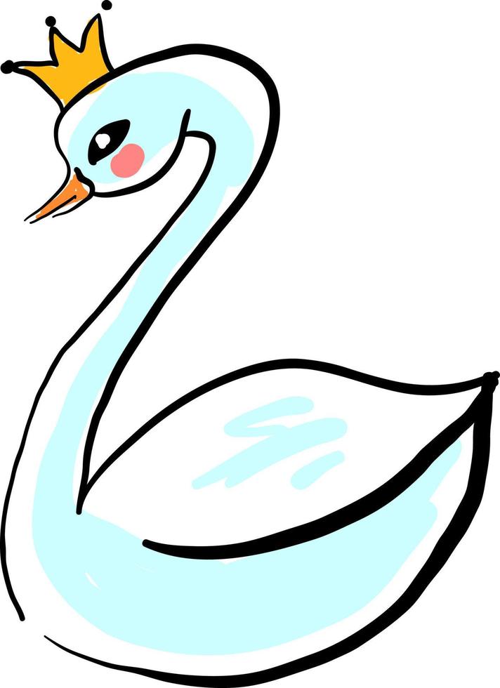 Swan with crown, illustration, vector on white background.