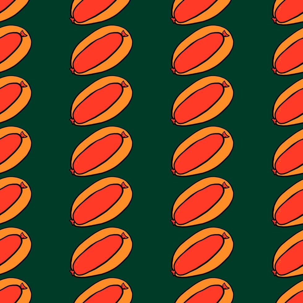 Tasteful hotdog ,seamless pattern on dark green background. vector