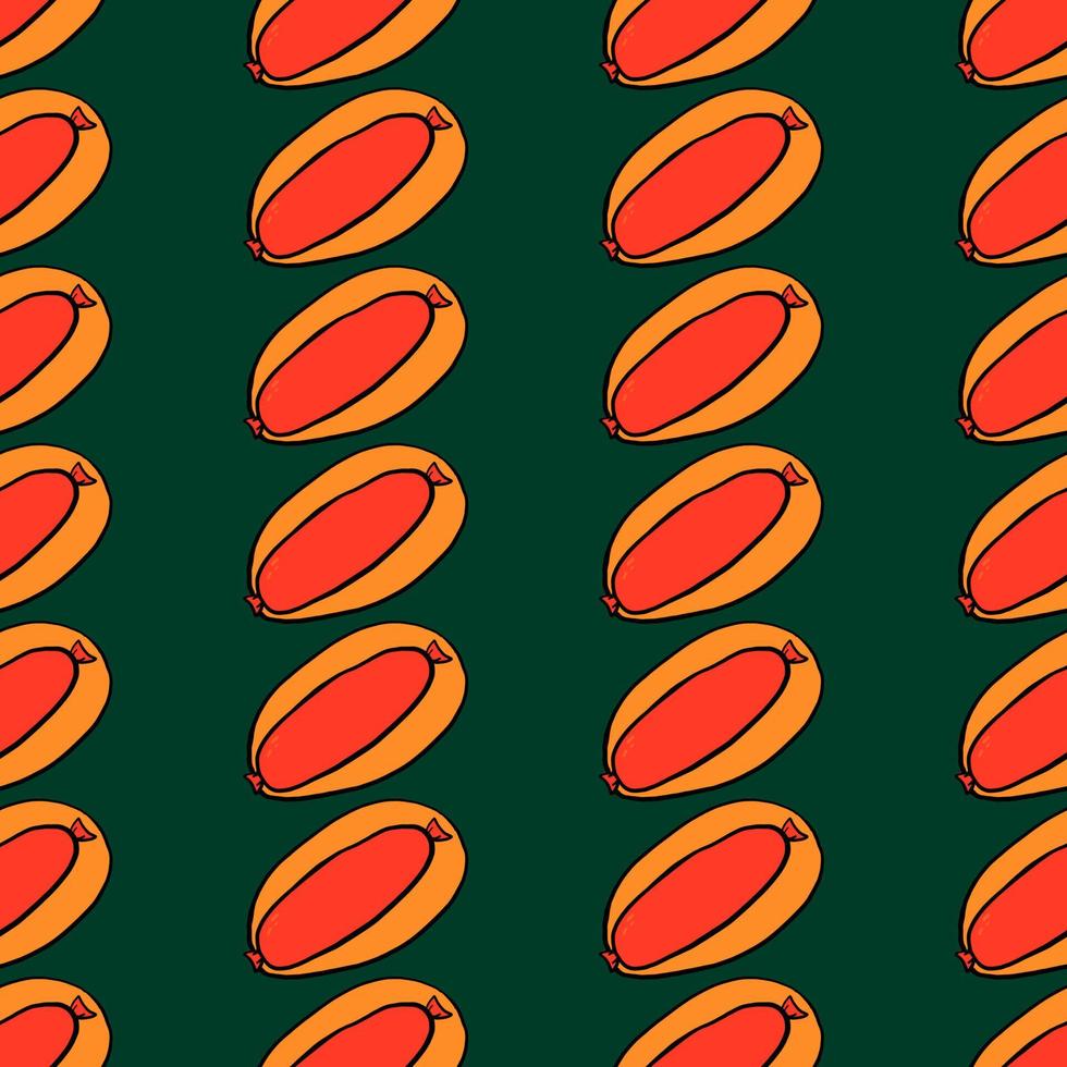 Tasteful hotdog ,seamless pattern on dark green background. vector