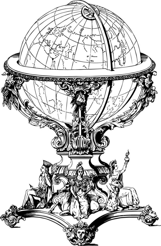 Globe or carved work of art, vintage engraving. vector