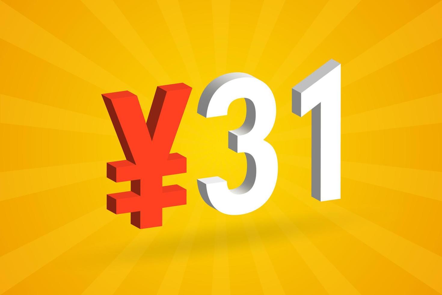 31 Yuan Chinese currency vector text symbol. 31 Yen Japanese currency Money stock vector