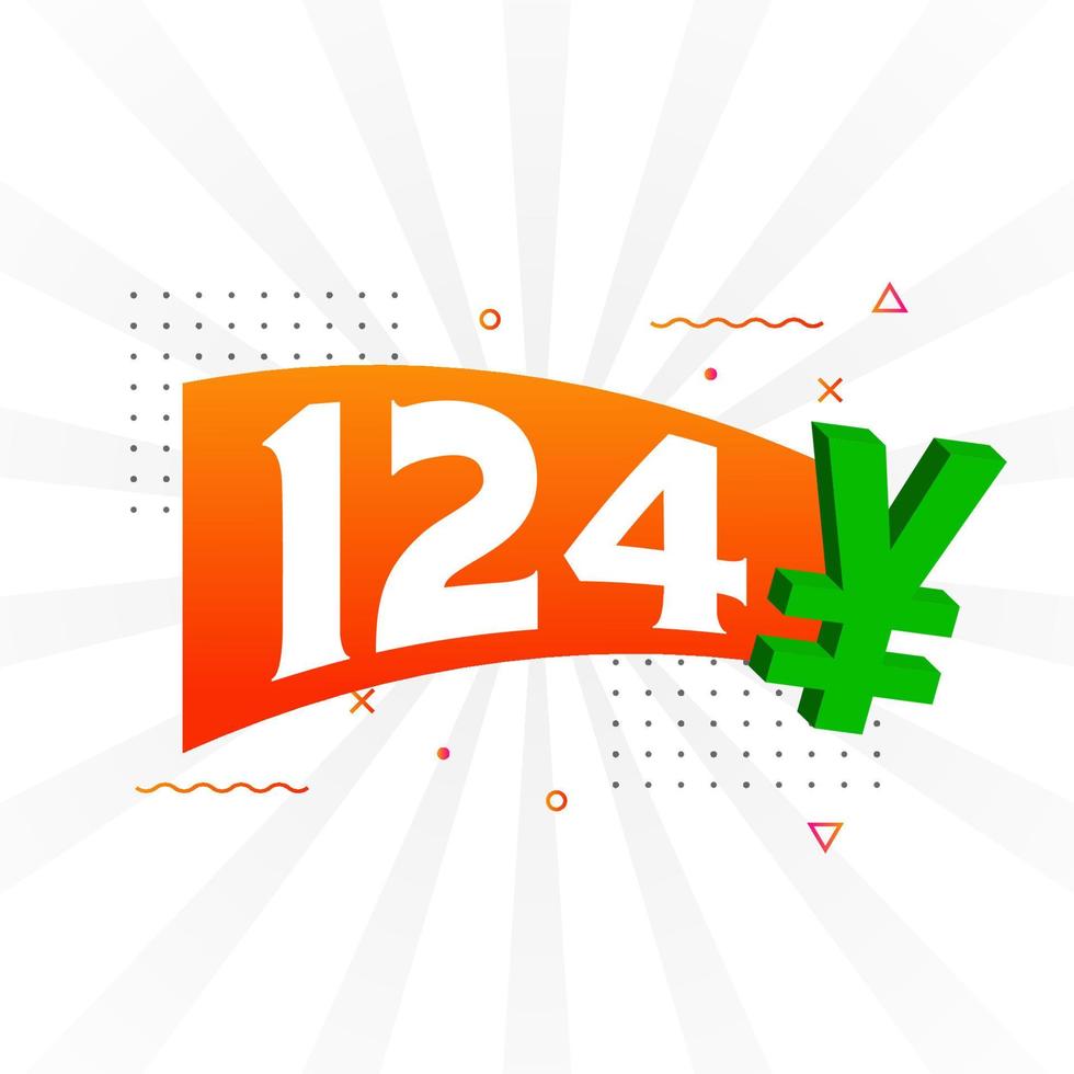 124 Yuan Chinese currency vector text symbol. 124 Yen Japanese currency Money stock vector