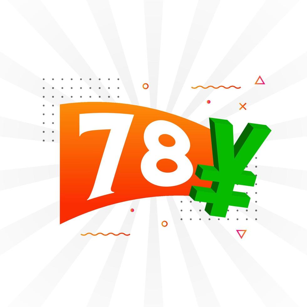 78 Yuan Chinese currency vector text symbol. 78 Yen Japanese currency Money stock vector