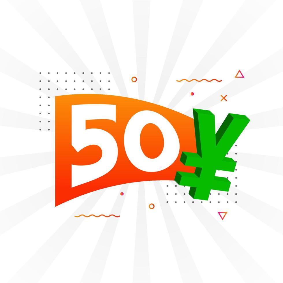 50 Yuan Chinese currency vector text symbol. 50 Yen Japanese currency Money stock vector