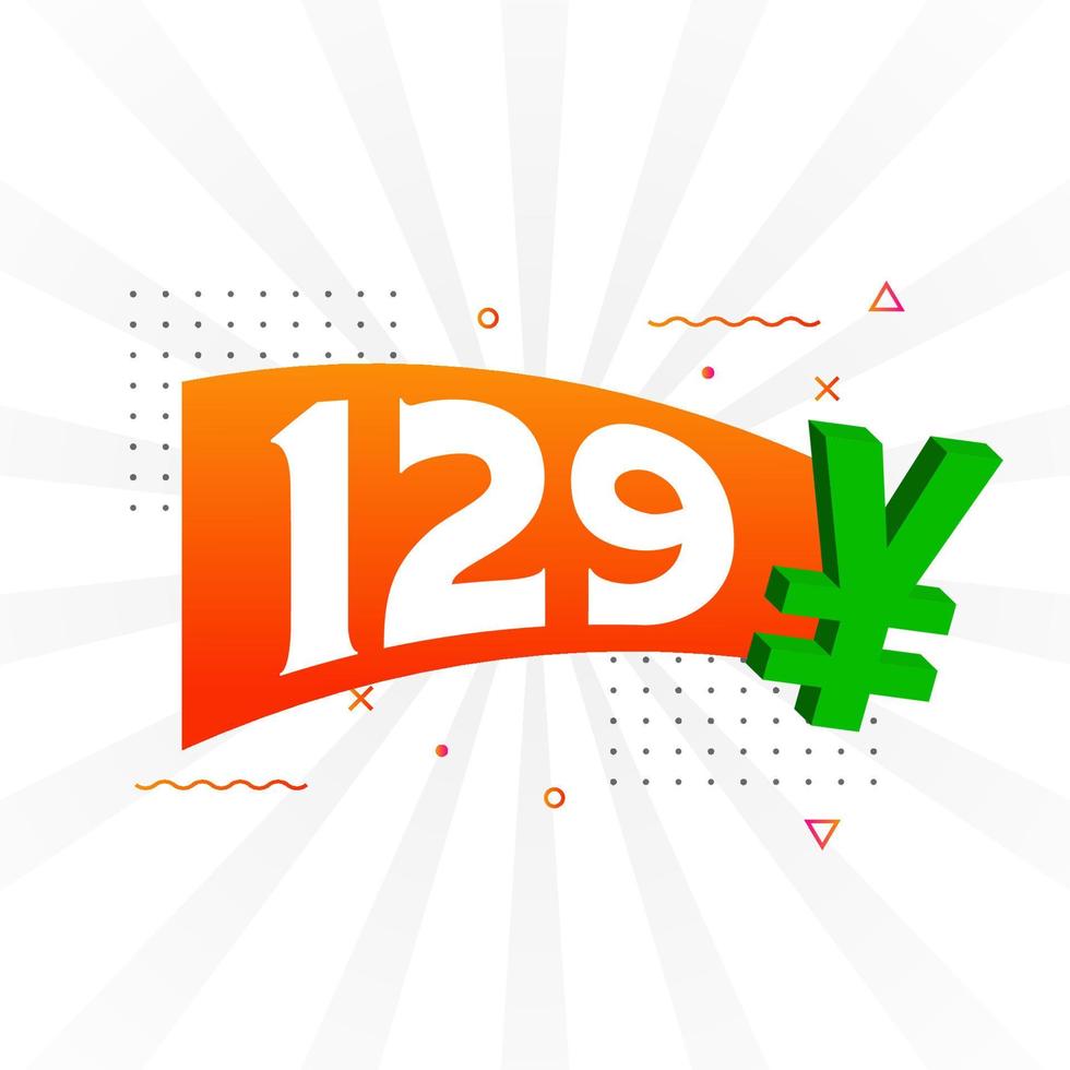 129 Yuan Chinese currency vector text symbol. 129 Yen Japanese currency Money stock vector