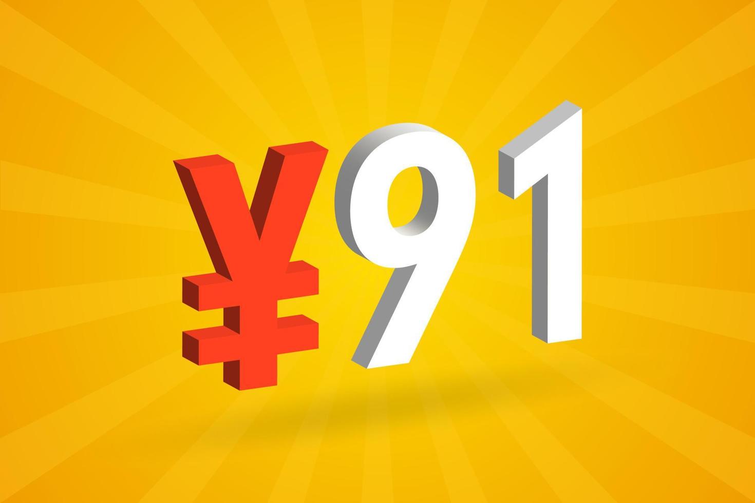 91 Yuan Chinese currency vector text symbol. 91 Yen Japanese currency Money stock vector