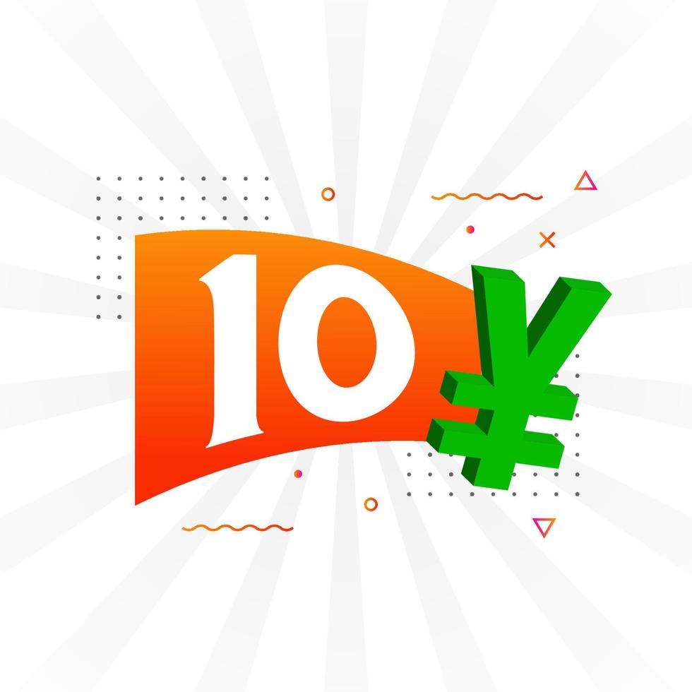 10 Yuan Chinese currency vector text symbol. 10 Yen Japanese currency Money stock vector