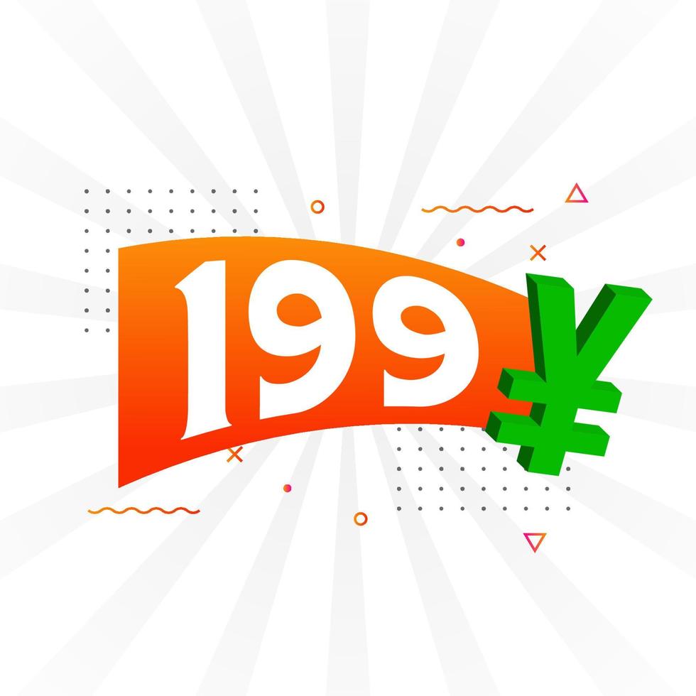 199 Yuan Chinese currency vector text symbol. 199 Yen Japanese currency Money stock vector