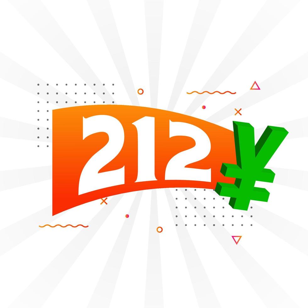 212 Yuan Chinese currency vector text symbol. 212 Yen Japanese currency Money stock vector