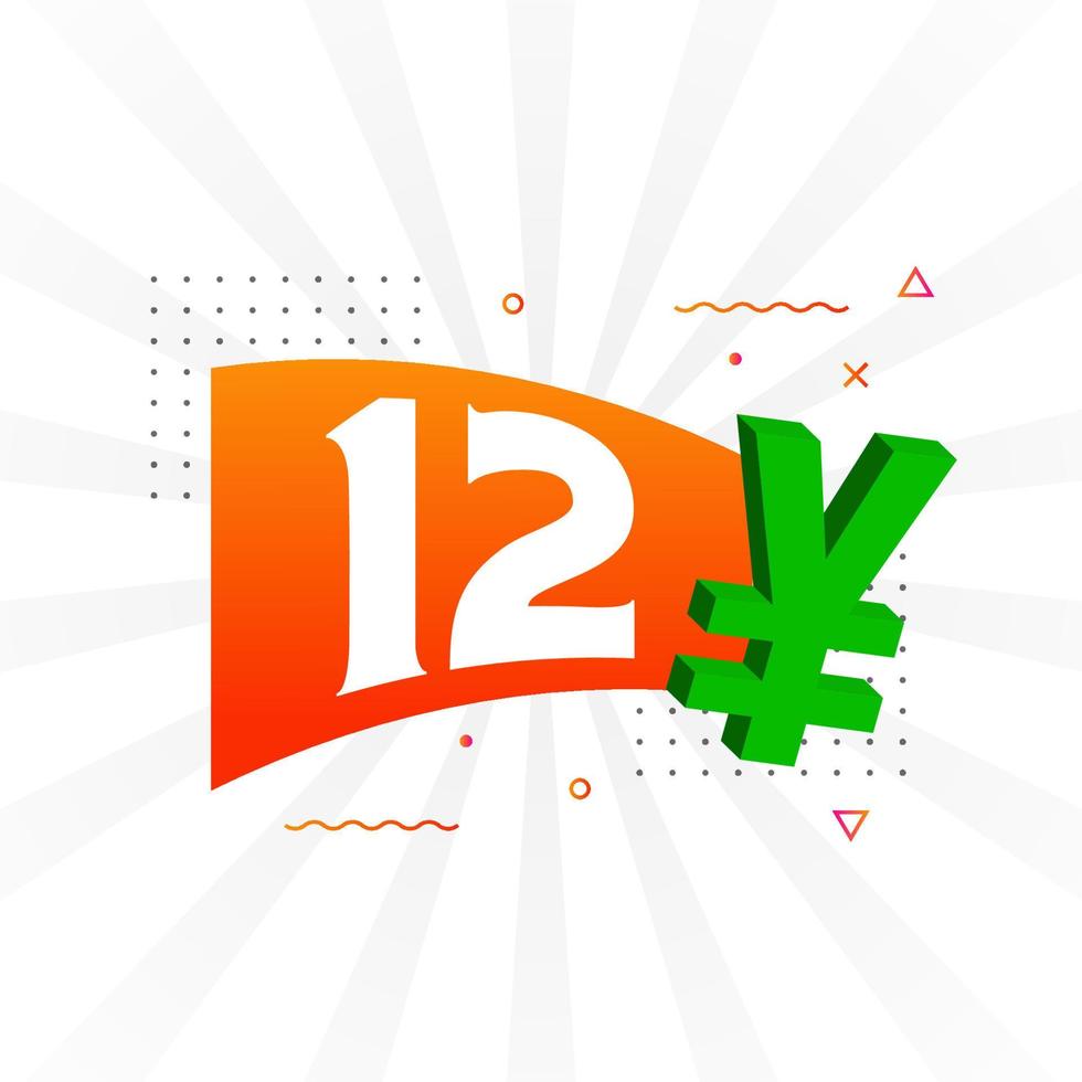 12 Yuan Chinese currency vector text symbol. 12 Yen Japanese currency Money stock vector