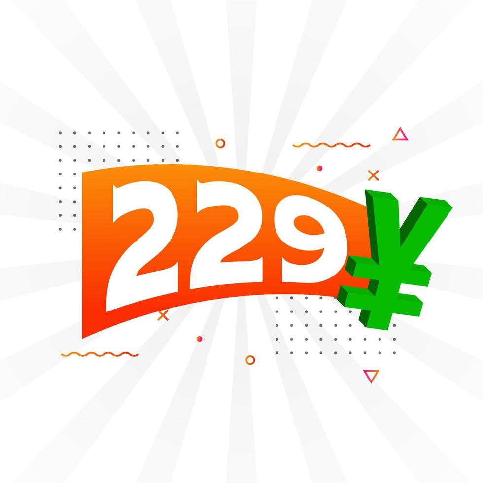 229 Yuan Chinese currency vector text symbol. 229 Yen Japanese currency Money stock vector