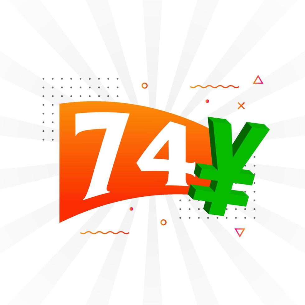 74 Yuan Chinese currency vector text symbol. 74 Yen Japanese currency Money stock vector